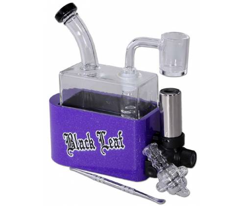 Γυάλινο OIL Bong  Black Leaf Travel Rig | Φορητό Bong Ταξιδίου Μωβ με Ενσωματωμένο Αντιανεμικό Αναπτήρα -  Price: 64,90€