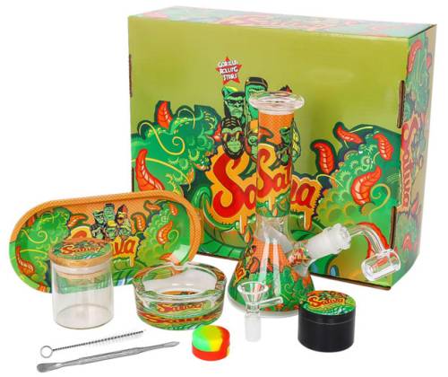 Bong Σετ «Gorilla» με Bong, Δίσκο, Grinder, Σταχτοδοχείο και Βάζο Αποθήκευσης - Τιμή: 35,50€