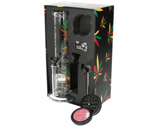 Bong Σετ «Rasta Leaf» με Bong, Grinder, Πιπάκι και Σίτες - Τιμή: 34,00€