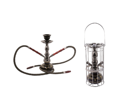Champ Ναργιλές Hookah Μαύρος με Θήκη (Κλουβί) Μεταφοράς 2 Hoses - 29cm - Τιμή: 22,50€