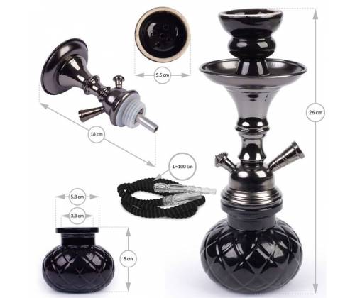 Ναργιλές Hookah Shisha MD All Black Διπλός 2 Hoses - 26cm - Τιμή: 14,50€