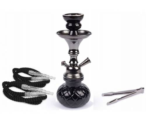 Ναργιλές Hookah Shisha MD All Black Διπλός 2 Hoses - 26cm - Τιμή: 14,50€