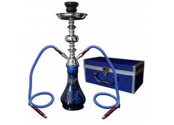 Ναργιλές Hookah Μπλε 2 Hoses με Μεταλλικό Βαλιτσάκι - 46cm