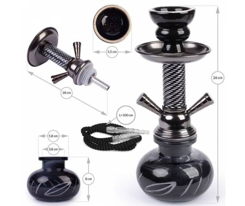 Ναργιλές Hookah Shisha MD All Black Μονος 1 Hose - 26cm - Τιμή: 14,50€