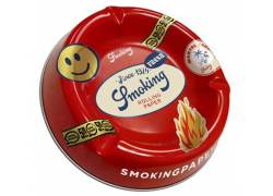 Smoking Metal Ashtray Large Red Labels - 20cm