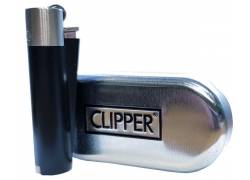 Clipper Αναπτήρας Μεταλλικός Μεγάλος - Black & Silver Metal