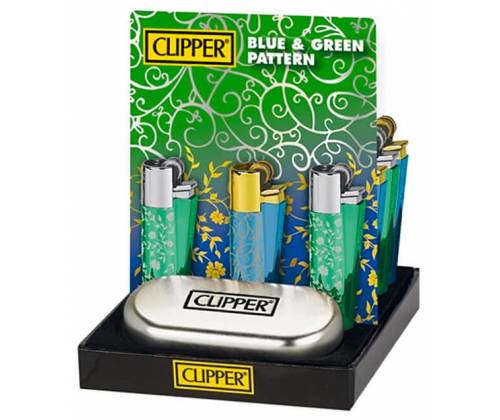 Clipper Αναπτήρας Μεταλλικός Μεγάλος - Blue & Green Pattern - Τιμή: 11,50€