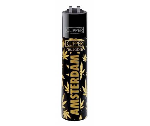 Large Clipper Stone Lighter - Amsterdam Gold Leaves -  Price: 1,30€