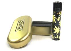 Clipper Metal Lighter Large - Black & Gold Leaves Metal (Limited Edition)