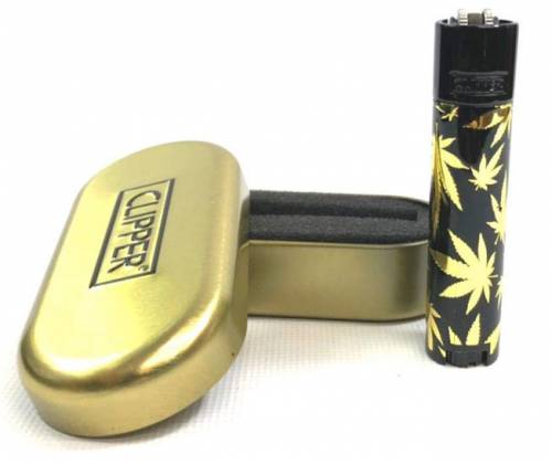 Clipper Αναπτήρας Μεταλλικός Μεγάλος - Black & Gold Leaves Metal (Limited Edition) - Τιμή: 9,50€