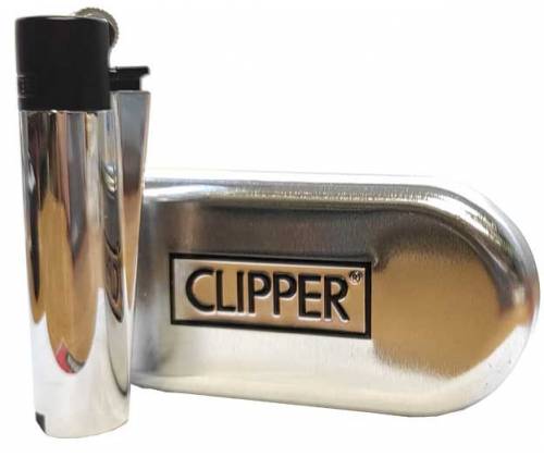 Clipper Αναπτήρας Μεταλλικός Μεγάλος - Silver & Black Metal - Τιμή: 8,90€