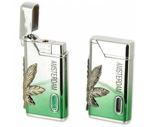 Αναπτήρας Αντιανεμικός Μεταλλικός - Amsterdam Green Leaf - Τιμή: 9,90€