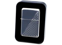 Αναπτήρας Λαδιού Πέτρας - Ασημί Checkered σε Μεταλλικό Κουτί Δώρου (3041)