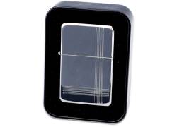 Αναπτήρας Λαδιού Πέτρας - Ασημί Stripes σε Μεταλλικό Κουτί Δώρου (3043)