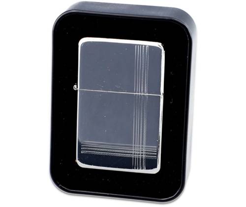 Αναπτήρας Λαδιού Πέτρας - Ασημί Stripes σε Μεταλλικό Κουτί Δώρου (3043) - Τιμή: 6,80€