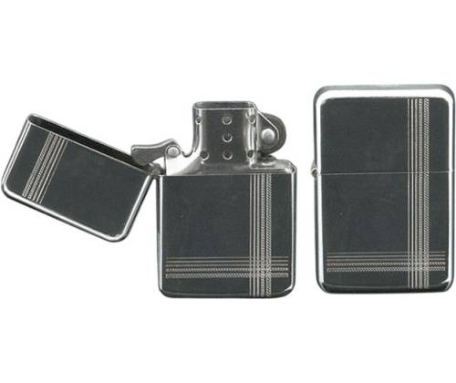 Αναπτήρας Λαδιού Πέτρας - Ασημί Stripes σε Μεταλλικό Κουτί Δώρου (3043) - Τιμή: 6,80€