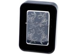 Αναπτήρας Λαδιού Πέτρας - Ασημί Flowers σε Μεταλλικό Κουτί Δώρου (3055)