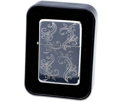 Αναπτήρας Λαδιού Πέτρας - Ασημί Flowers σε Μεταλλικό Κουτί Δώρου (3055) - Τιμή: 6,80€