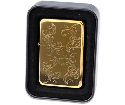 Stone Oil Lighter - Gold Flowers in Metal Gift Box (3057) - Price: 6,80€