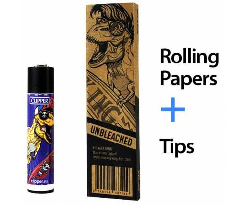 Χαρτάκια «Monkey King» KS Ακατέργαστο + Αναπτήρας Clipper -  Price: 3,40€