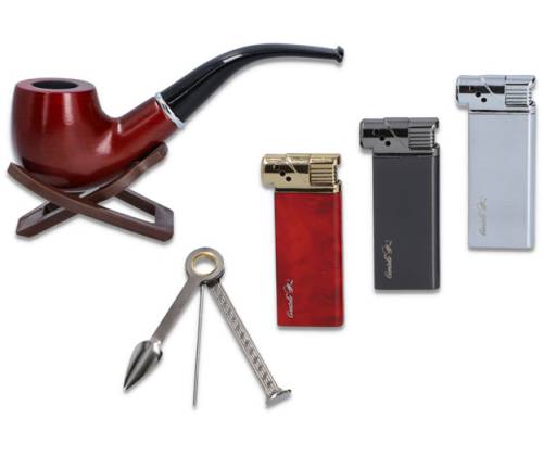 Σετ Κλασική Πίπα Καπνού MD Καφέ με Αναπτήρα Πολυτελείας - 40000244 - Τιμή: 22,00€