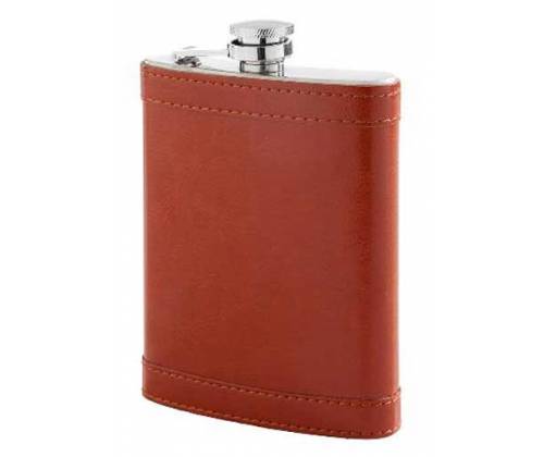 Hip Flask Φλασκί Ποτού Με Δερματίνη Καφέ (490140) - 240ml - Τιμή: 11,90€