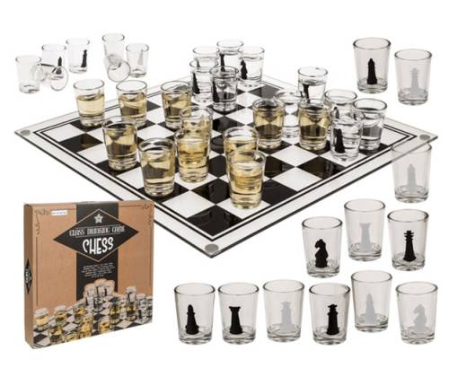 Σετ 32 Σφηνοπότηρα Σχέδιο Σκάκι με Σκακιέρα 35x35 εκ. - Παιχνίδι Κατανάλωσης - Τιμή: 29,90€