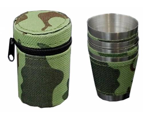 Σετ Μεταλλικά Σφηνοπότηρα Camo με Θήκη - 4 τμχ - Τιμή: 3,80€