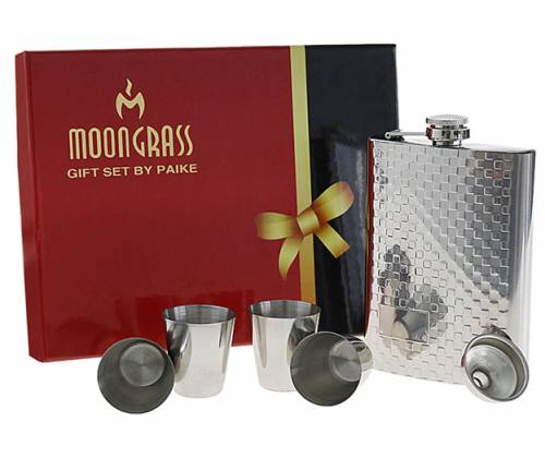 Hip Flask Set Φλασκί Ποτού με 4 Σφηνοπότηρα Chrome (F017) - 210ml -  Price: 16,50€