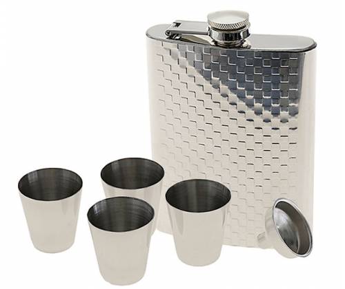 Hip Flask Set Φλασκί Ποτού με 4 Σφηνοπότηρα Chrome (F017) - 210ml -  Price: 16,50€