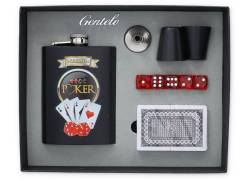 Flask Set Φλασκί Ποτού Casino Poker με 2 Σφηνοπότηρα, Τράπουλα και Ζάρια (4335) - 240ml