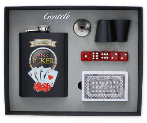 Flask Set Φλασκί Ποτού Casino Poker με 2 Σφηνοπότηρα, Τράπουλα και Ζάρια (4335) - 240ml - Τιμή: 22,50€