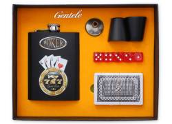 Flask Set Φλασκί Ποτού All Black Poker 777 με 2 Σφηνοπότηρα, Τράπουλα και Ζάρια (4336) - 240ml