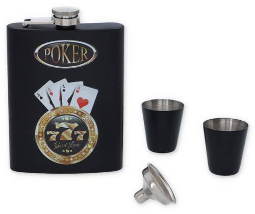 Flask Set Φλασκί Ποτού All Black Poker 777 με 2 Σφηνοπότηρα, Τράπουλα και Ζάρια (4336) - 240ml - Τιμή: 22,50€