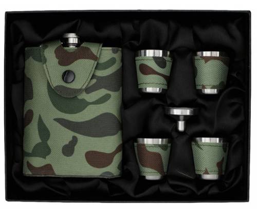 Flask Set Camo Drinking Flask with 4 Square Wedge Glasses (4345) - 240ml -  Price: 22,00€