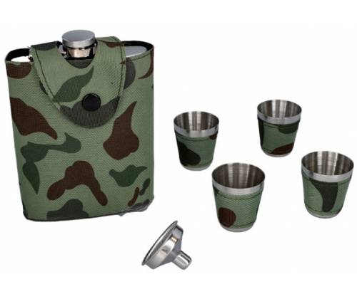 Flask Set Camo Drinking Flask with 4 Square Wedge Glasses (4345) - 240ml -  Price: 22,00€