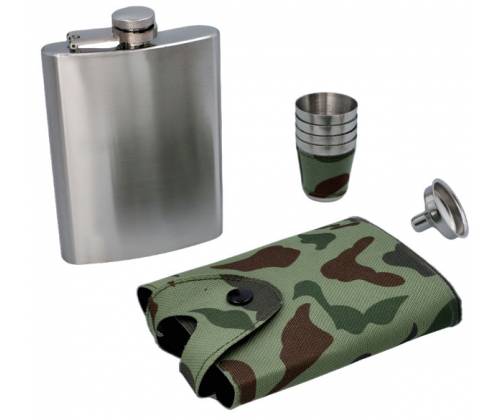 Flask Set Camo Drinking Flask with 4 Square Wedge Glasses (4345) - 240ml -  Price: 22,00€