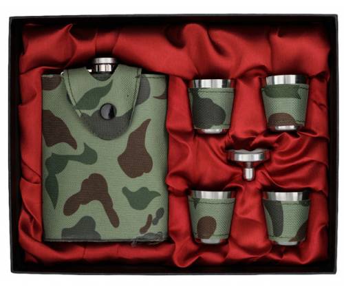 Flask Set Camo Drinking Flask with 4 Square Wedge Glasses (4345) - 240ml -  Price: 22,00€