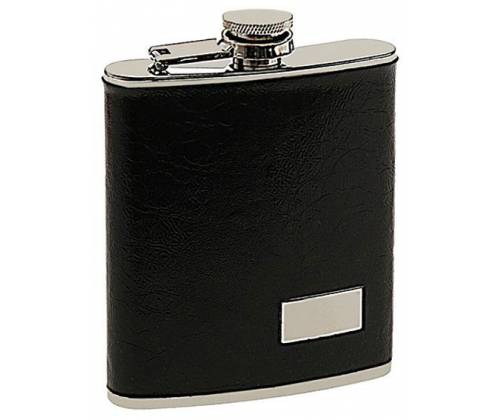Hip Flask Φλασκί Ποτού Leather Black Μαύρο (F008) - 210ml -  Price: 11,90€