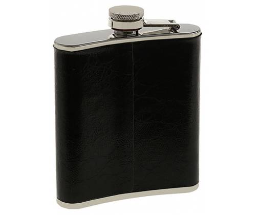 Hip Flask Φλασκί Ποτού Leather Black Μαύρο (F008) - 210ml -  Price: 11,90€