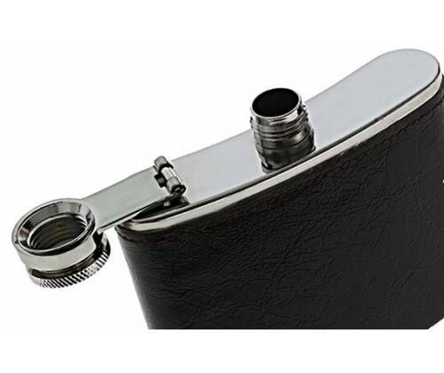 Hip Flask Φλασκί Ποτού Leather Black Μαύρο (F008) - 210ml -  Price: 11,90€