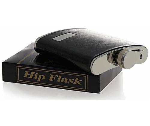 Hip Flask Φλασκί Ποτού Leather Black Μαύρο (F008) - 210ml -  Price: 11,90€