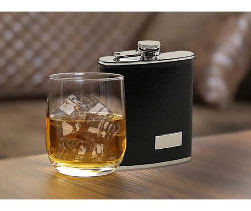 Hip Flask Φλασκί Ποτού Leather Black Μαύρο (F008) - 210ml -  Price: 11,90€