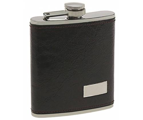 Hip Flask Φλασκί Ποτού Leather Dark Brown Καφέ Σκούρο (F009) - 210ml - Τιμή: 11,90€