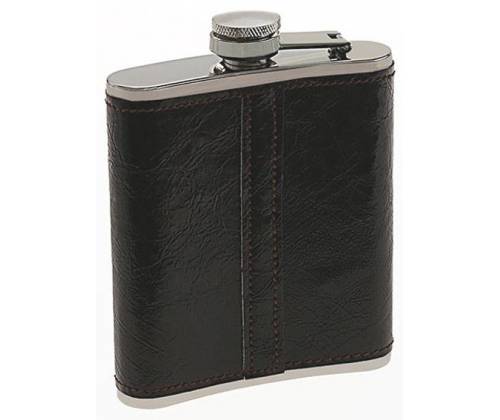 Hip Flask Φλασκί Ποτού Leather Dark Brown Καφέ Σκούρο (F009) - 210ml - Τιμή: 11,90€