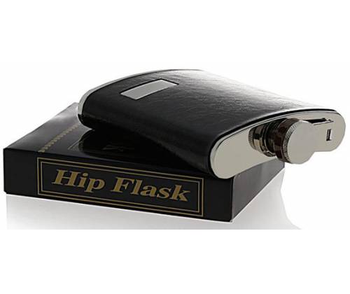 Hip Flask Φλασκί Ποτού Leather Dark Brown Καφέ Σκούρο (F009) - 210ml - Τιμή: 11,90€