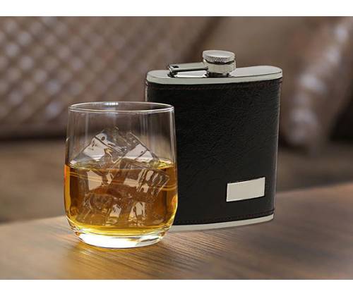 Hip Flask Φλασκί Ποτού Leather Dark Brown Καφέ Σκούρο (F009) - 210ml - Τιμή: 11,90€