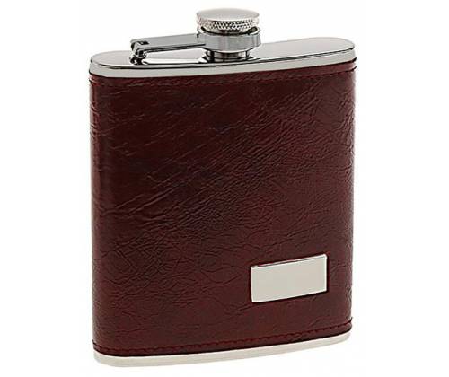 Hip Flask Φλασκί Ποτού Leather Red Brown Καφέ (F010) - 210ml - Τιμή: 11,90€