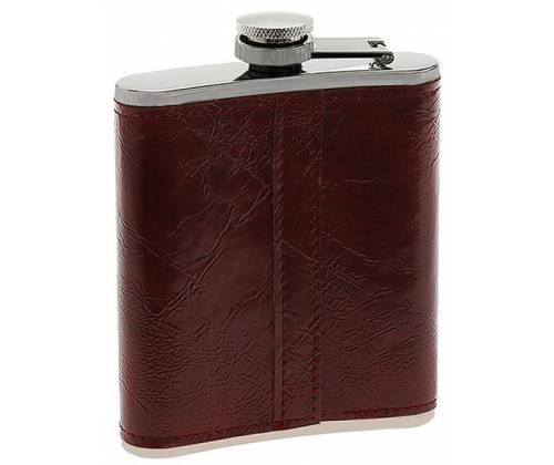 Hip Flask Φλασκί Ποτού Leather Red Brown Καφέ (F010) - 210ml - Τιμή: 11,90€