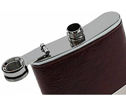 Hip Flask Φλασκί Ποτού Leather Red Brown Καφέ (F010) - 210ml - Τιμή: 11,90€